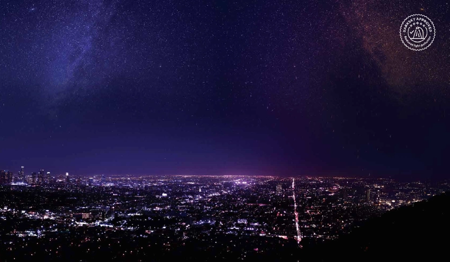 Dark Sky-compliant landscape lighting reducing light pollution at night